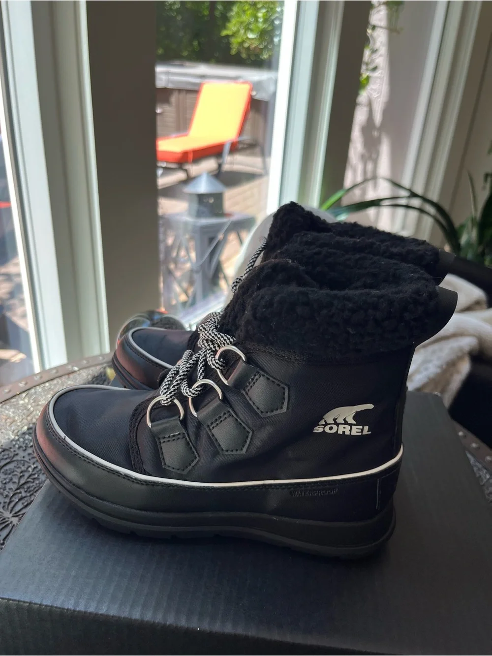 SOREL EXPLORER CARNIVAL WATERPROOF WINTER BOOTS BLACK 5